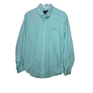 Vineyard Vines Button Down Shirt Men's Medium Green Gingham Slim Fit Long Sleeve